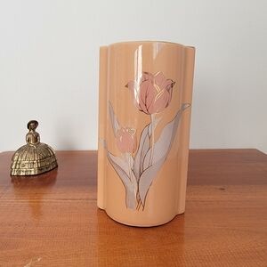 Stunning peach gold flower vase vintage tulip art deco nouveau ceramic french